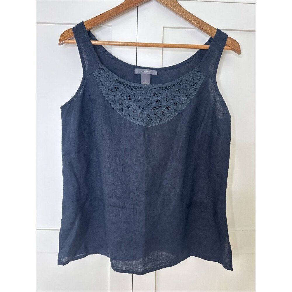 Liz Claiborne Black Linen Sleeveless Tank Top Size 8